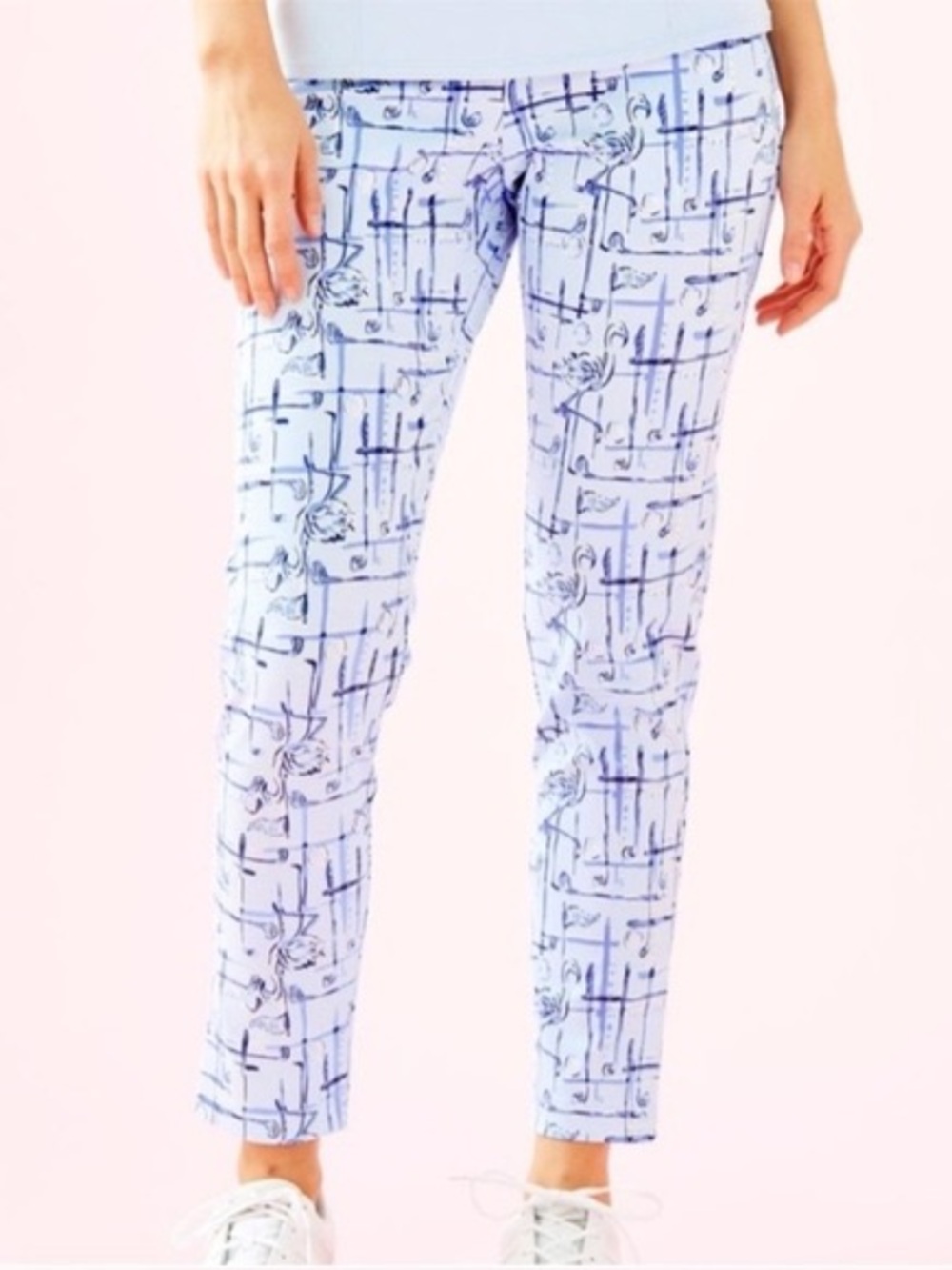 Lilly Pulitzer Light Blue Floral-Grid Stretch Chinos